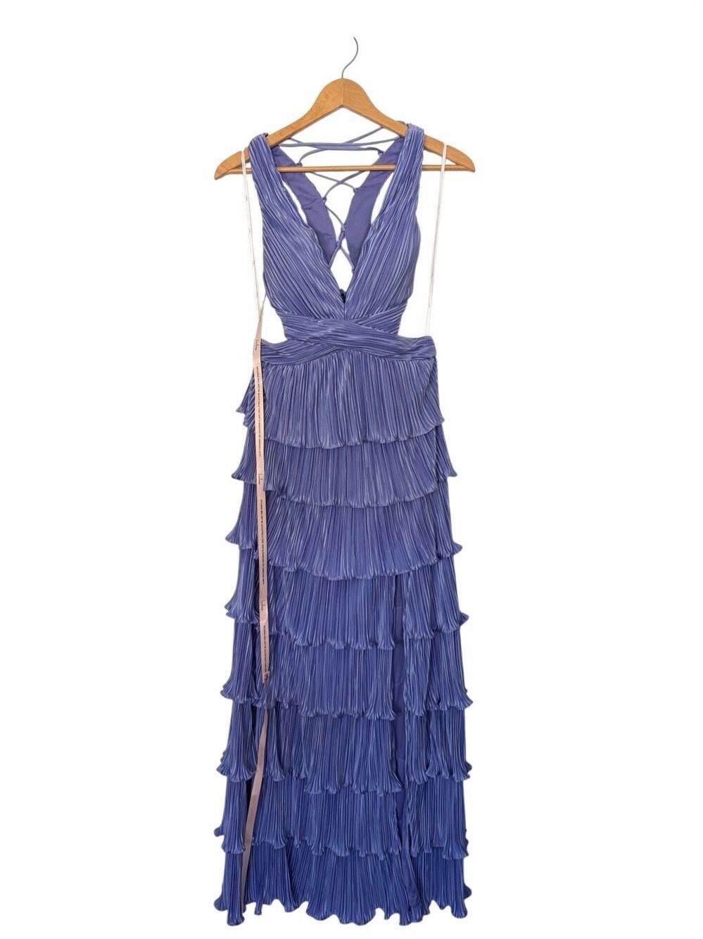 Lulus Beauty Icon Lavender Satin Pleated Tiered Lace-Up Maxi Dress Size M - Picture 4 of 12
